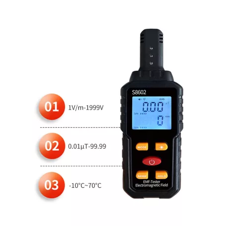 Digitális elektromágneses sugárzásmérő műszer, digitális LCD kijelző, 0.4 mp válaszidő, fekete