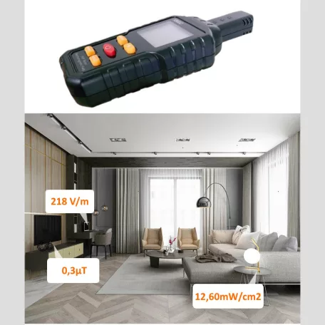Digitális elektromágneses sugárzásmérő műszer, digitális LCD kijelző, 0.4 mp válaszidő, fekete
