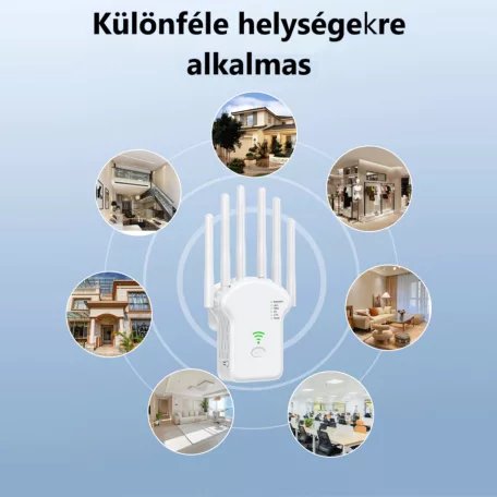Urlant Wi-Fi WLAN Jelerősítő Repeater, 6 antenna, 2.4GHz/5GHz, AC 1200Mbps, max. 100M hatótávolság, fehér