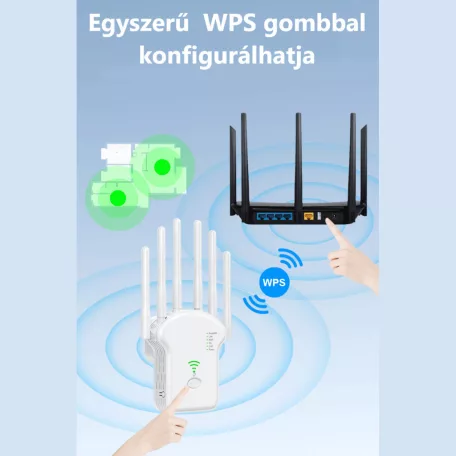 Urlant Wi-Fi WLAN Jelerősítő Repeater, 6 antenna, 2.4GHz/5GHz, AC 1200Mbps, max. 100M hatótávolság, fehér