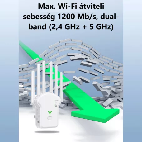 Urlant Wi-Fi WLAN Jelerősítő Repeater, 6 antenna, 2.4GHz/5GHz, AC 1200Mbps, max. 100M hatótávolság, fehér