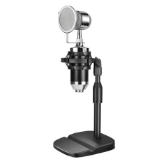   Humi® Asztali mikrofonállvány, mobiltelefontartóval, hang felvételhez és online élő közvetítéshez alkalmas, állítható magasság: 25cm-34cm, fekete