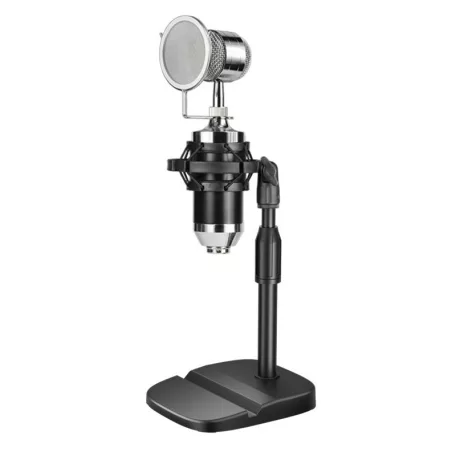 Humi® Asztali mikrofonállvány, mobiltelefontartóval, hang felvételhez és online élő közvetítéshez alkalmas, állítható magasság: 25cm-34cm, fekete