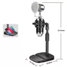 Humi® Asztali mikrofonállvány, mobiltelefontartóval, hang felvételhez és online élő közvetítéshez alkalmas, állítható magasság: 25cm-34cm, fekete