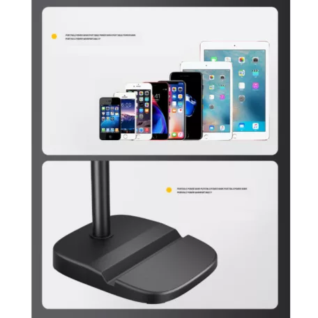 Humi® Asztali mikrofonállvány, mobiltelefontartóval, hang felvételhez és online élő közvetítéshez alkalmas, állítható magasság: 25cm-34cm, fekete