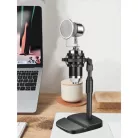 Humi® Asztali mikrofonállvány, mobiltelefontartóval, hang felvételhez és online élő közvetítéshez alkalmas, állítható magasság: 25cm-34cm, fekete