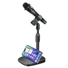 Asztali mikrofonállvány, állítható magasság: 25cm-34cm, mobiltelefontartóval, fekete