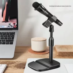   Asztali mikrofonállvány, állítható magasság: 25cm-34cm, mobiltelefontartóval, fekete