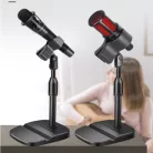 Asztali mikrofonállvány, állítható magasság: 25cm-34cm, mobiltelefontartóval, fekete