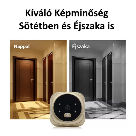 Intelligens Ajtókitekintő, videó csengő, FHD kamerával, 90°-os látószög, Infravörös éjjellátó funkcióval, aranyszín