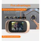 Intelligens Ajtókitekintő, videó csengő, FHD kamerával, 90°-os látószög, Infravörös éjjellátó funkcióval, aranyszín