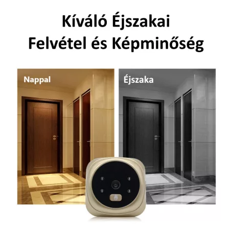 Intelligens Ajtókitekintő, videó csengő, 2.4” LCD kijelző, 720P HD kamerával, 160°-os látószög, kaputelefon funkcióval, aranyszín