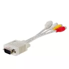 VGA (apa) -> 3RCA/S-Video (anya) csatlakozó átalakító, VGA-ról 3RCA-ra és Video AV-re és S-Video-ra, 20cm, fehér