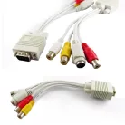 VGA (apa) -> 3RCA/S-Video (anya) csatlakozó átalakító, VGA-ról 3RCA-ra és Video AV-re és S-Video-ra, 20cm, fehér
