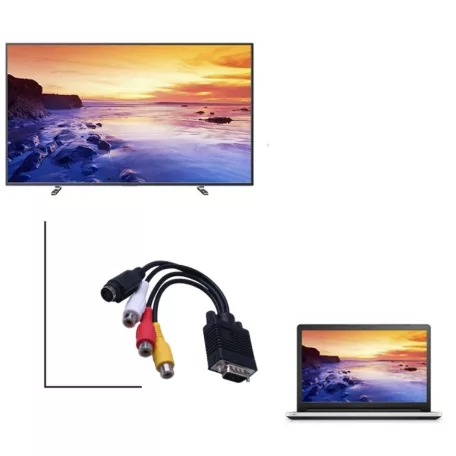 VGA (apa) -> 3RCA/S-Video (anya) csatlakozó átalakító, VGA-ról 3RCA-ra és Video AV-re és S-Video-ra, 20cm, fehér