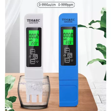 Digitális vízminőség mérő, 3 az 1-ben, TDS/EC/hőmérséklet, LCD kijelző, fehér