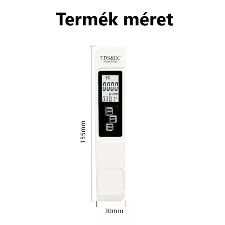 Digitális vízminőség mérő, 3 az 1-ben, TDS/EC/hőmérséklet, LCD kijelző, fehér