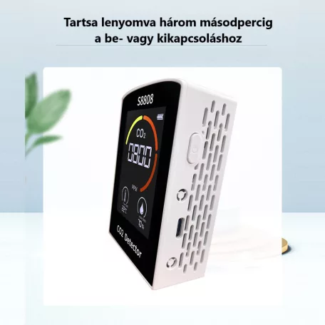 Multifunkciós Szén-dioxid Levegőminőség Mérő, 3az1-ben, CO2, hőmérséklet, páratartalom monitor, 400-5000ppm, fekete
