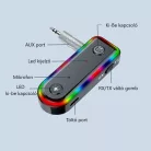 Bluetooth v5.3 transzmitter, kétirányú jelátvitel, beépített mikrofon, multifunkcionális, RGB LED, fekete