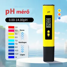   Digitális pH mérő, pH 0–14 ±0,1, akváriumhoz, úszómedencéhez, víztartályokhoz, sárga
