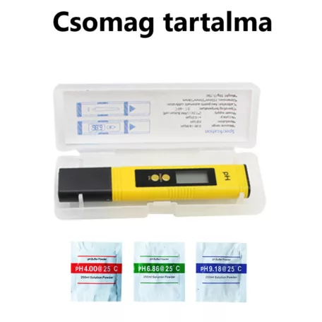 Digitális pH mérő, pH 0–14 ±0,1, akváriumhoz, úszómedencéhez, víztartályokhoz, sárga