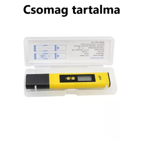 Digitális pH mérő, pH 0–14 ±0,1, akváriumhoz, úszómedencéhez, víztartályokhoz, sárga