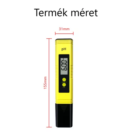 Digitális pH mérő, pH 0–14 ±0,1, akváriumhoz, úszómedencéhez, víztartályokhoz, sárga