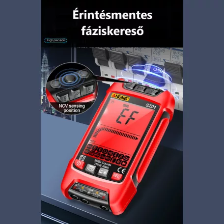 ANENG® Intelligens digitális multiméter, 3” LCD kijelző, DC/AC áramot, feszültséget, ellenállást, frekvenciát tesztel, piros-fekete