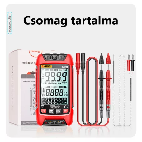 ANENG® Intelligens digitális multiméter, 3” LCD kijelző, DC/AC áramot, feszültséget, ellenállást, frekvenciát tesztel, piros-fekete