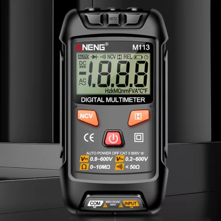 ANENG® Digitális multiméter, DC/AC feszültség, ellenállás mérés, NCV érintésmentes mérés, fekete