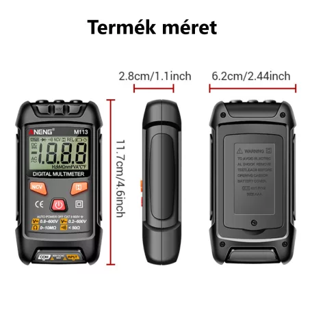 ANENG® Digitális multiméter, DC/AC feszültség, ellenállás mérés, NCV érintésmentes mérés, fekete