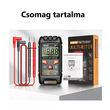 ANENG® Digitális multiméter, DC/AC feszültség, ellenállás mérés, NCV érintésmentes mérés, fekete