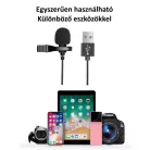 Lavalier sztereó mikrofon, csiptetős, USB-A csatlakozóval, vlogging, interjú, élő közvetítés, videofelvételhez, szélzaj-védő szivaccsal, fekete