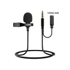   Lavalier sztereó mikrofon, csiptetős, 3.5mm Jack csatlakozóval, mobiltelefon/tablet/laptophoz, szélzaj-védő szivaccsal, fekete