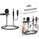 Lavalier sztereó mikrofon, csiptetős, 3.5mm Jack csatlakozóval, mobiltelefon/tablet/laptophoz, szélzaj-védő szivaccsal, fekete