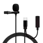 Lavalier sztereó mikrofon, csiptetős, USB-C csatlakozóval, mobiltelefon/tablet/laptophoz, szélzaj-védő szivaccsal, fekete