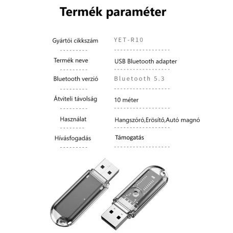 Bluetooth adapter, USB interfész, Plug&Play, Bluetooth V5.3, Kompatibilis Windows 10/11, MacOS, Linux rendszerekkel, átlátszó
