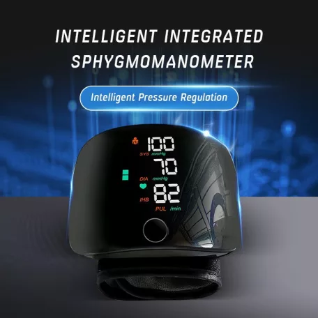 Digitális vérnyomásmérő, csuklós, LED kijelző, gyors automatikus mérés, 99 memória, USB töltés, fekete