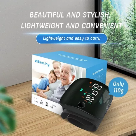 Digitális vérnyomásmérő, csuklós, LED kijelző, gyors automatikus mérés, 99 memória, USB töltés, fekete