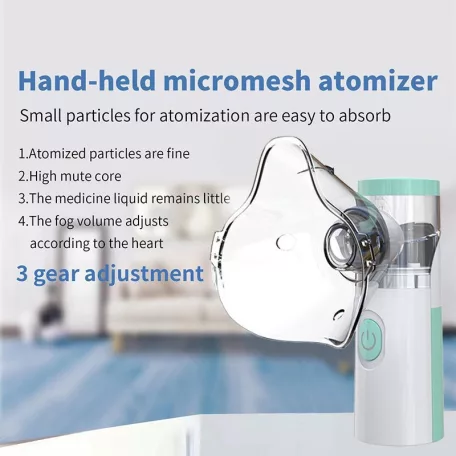 Univerzális ultrahangos inhalátor, hordozható, 3 fokozatba állítható, csendes működési mód, gyerek/felnőtteknek, fehér/zöld