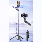 Mobiltelefon Képstabilizátor, AI követési technológia Gimbal, 1 tengelyes, tripodos szelfibot, 8 óra működési idő, fekete