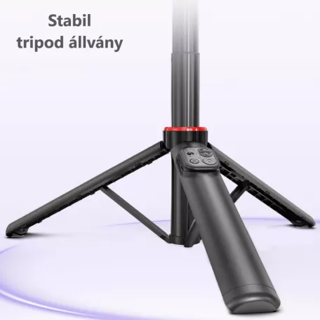 Mobiltelefon Képstabilizátor, AI követési technológia Gimbal, 1 tengelyes, tripodos szelfibot, 8 óra működési idő, fekete