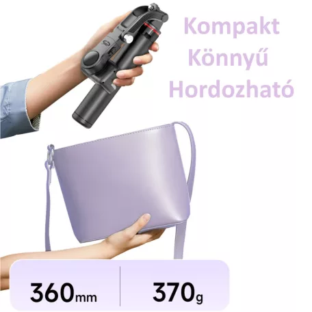 Mobiltelefon Képstabilizátor, AI követési technológia Gimbal, 1 tengelyes, tripodos szelfibot, 8 óra működési idő, fekete