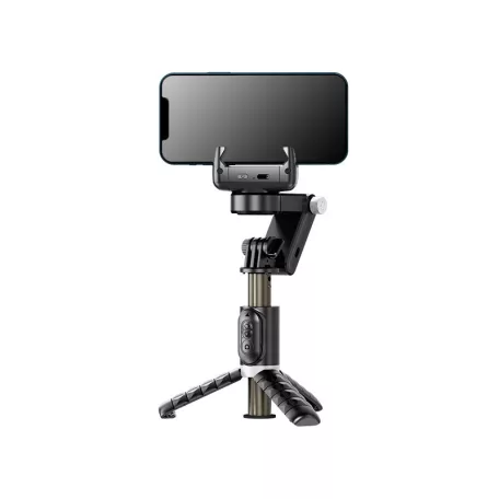 Mobiltelefon Képstabilizátor, automatikus követési funkció, 1 tengelyes Gimbal, vakus tripod, 360° forgatható, fekete