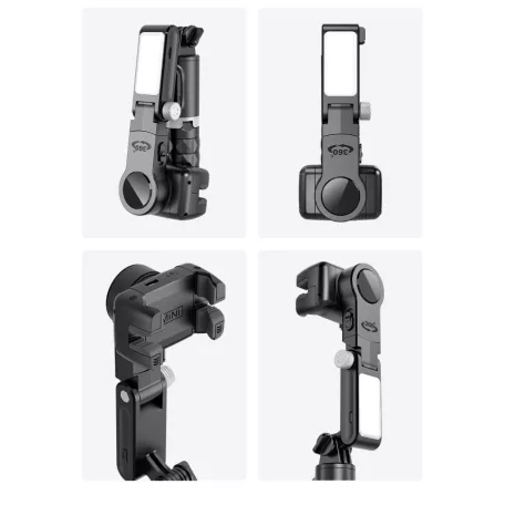 Mobiltelefon Képstabilizátor, automatikus követési funkció, 1 tengelyes Gimbal, vakus tripod, 360° forgatható, fekete