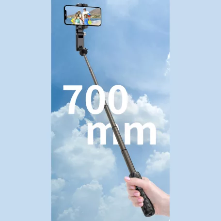 Mobiltelefon Képstabilizátor, automatikus követési funkció, 1 tengelyes Gimbal, vakus tripod, 360° forgatható, fekete