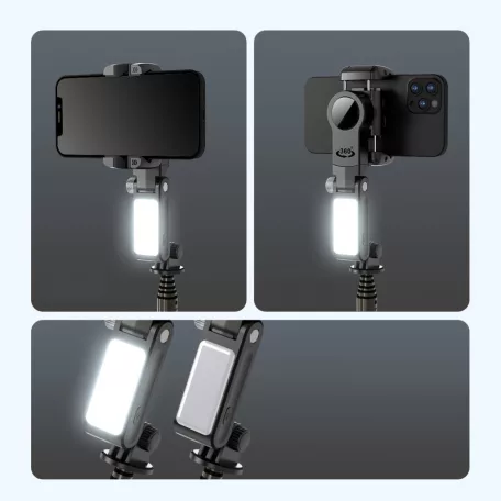 Mobiltelefon Képstabilizátor, automatikus követési funkció, 1 tengelyes Gimbal, vakus tripod, 360° forgatható, fekete