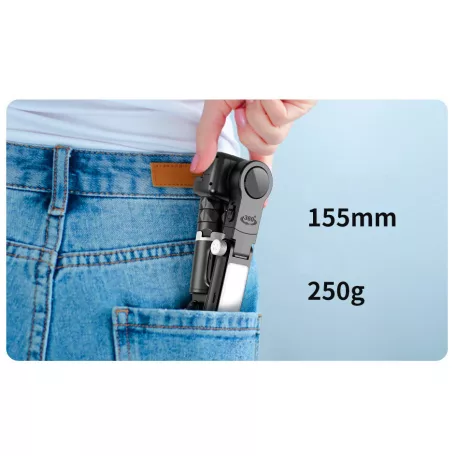 Mobiltelefon Képstabilizátor, automatikus követési funkció, 1 tengelyes Gimbal, vakus tripod, 360° forgatható, fekete