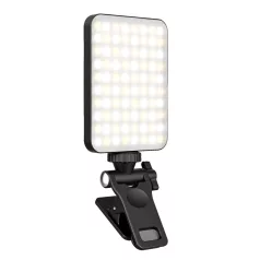   BOOYIIN® Hordozható LED szelfi világítás, mobiltelefonhoz/laptophoz, 360°-ban forgatható, állítható fényerő és színhőmérséklet, fekete