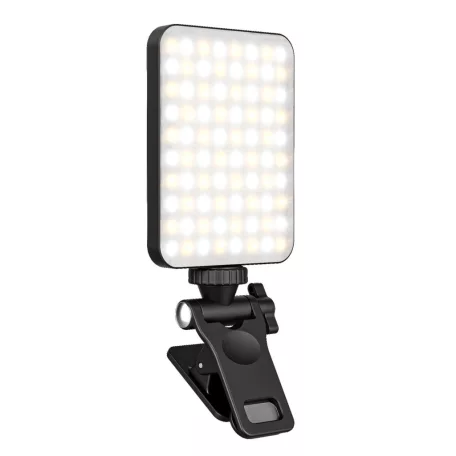 BOOYIIN® Hordozható LED szelfi világítás, mobiltelefonhoz/laptophoz, 360°-ban forgatható, állítható fényerő és színhőmérséklet, fekete